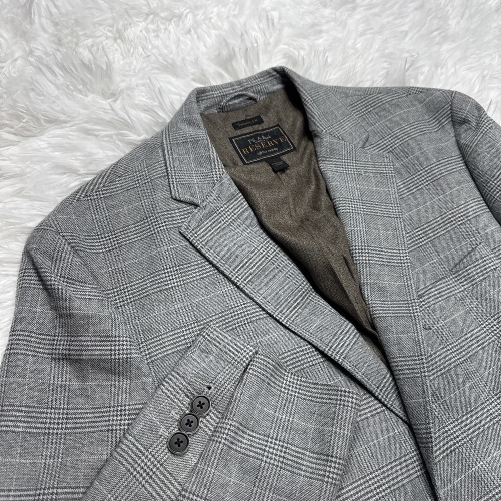 Jos Bank "Reserve" Sport Coat Blazer Men's Large Gray Houndstooth Check‎ Wedding